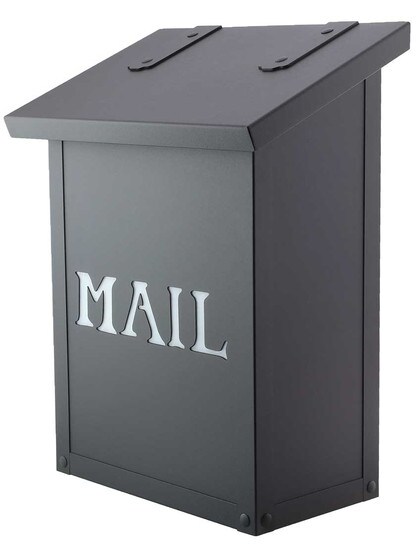 Classic Vertical Mailbox with Mail Stencil and Decorative Glass in Textured Black/Wispy White Glass.